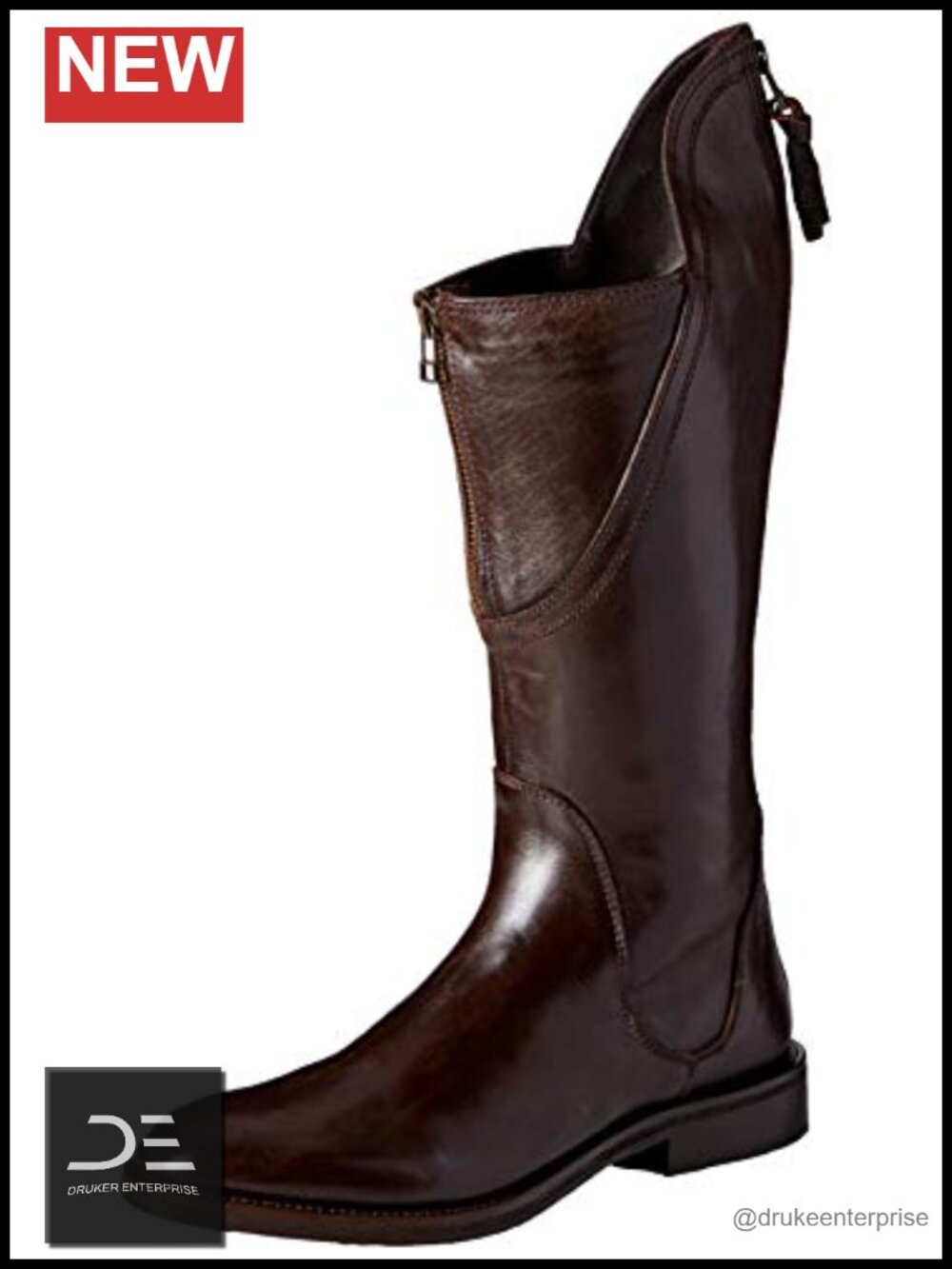 Calf High Leather Boot with Memory Foam - Round Toe
